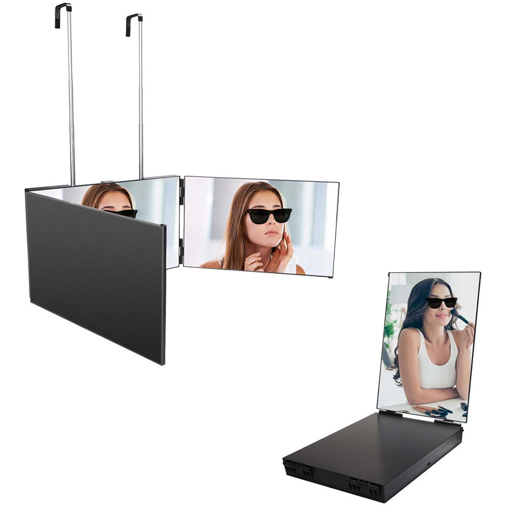 2Pcs 3 Way Adjustable Makeup Mirror Tri-Fold Self Haircut Hanging with Hook