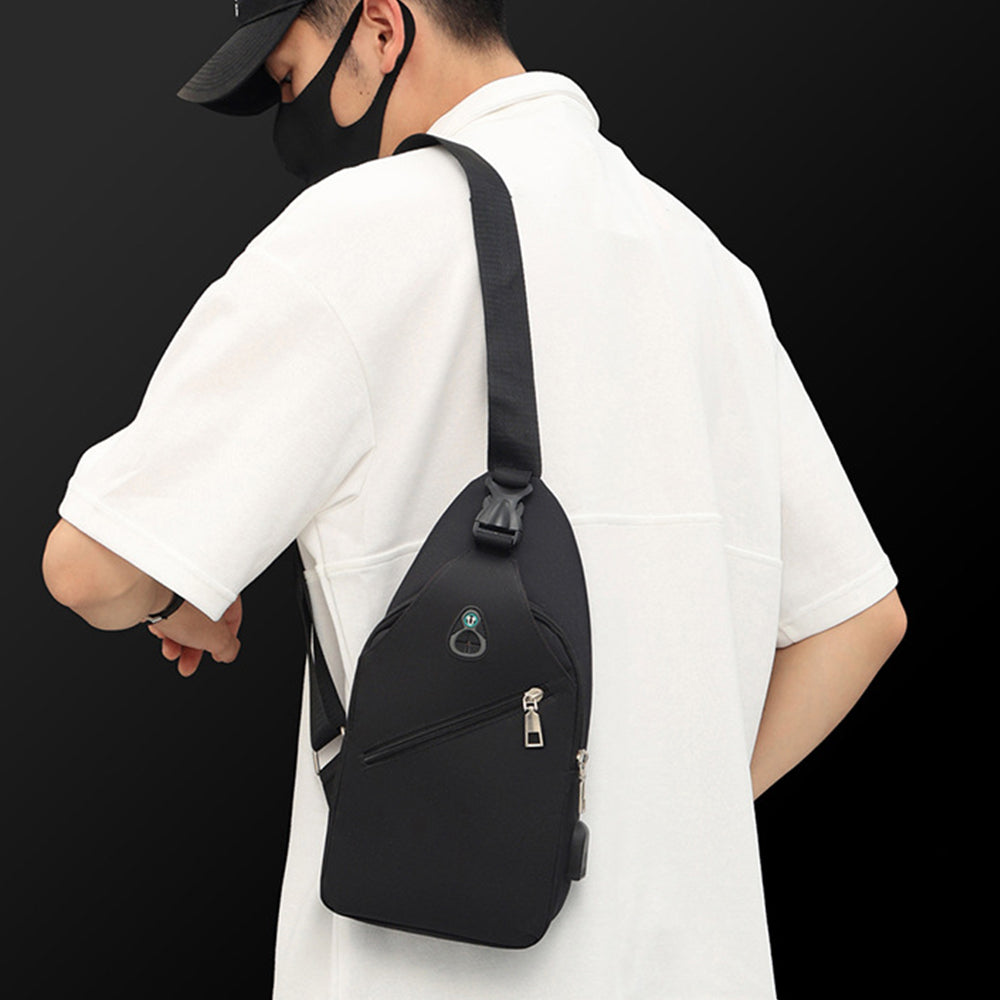Men Multi-Functional Casual Crossbody Bag Sling Shoulder Chest Bag Black
