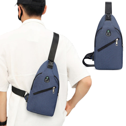 Men Multi-Functional Casual Crossbody Bag Sling Shoulder Chest Bag Blue