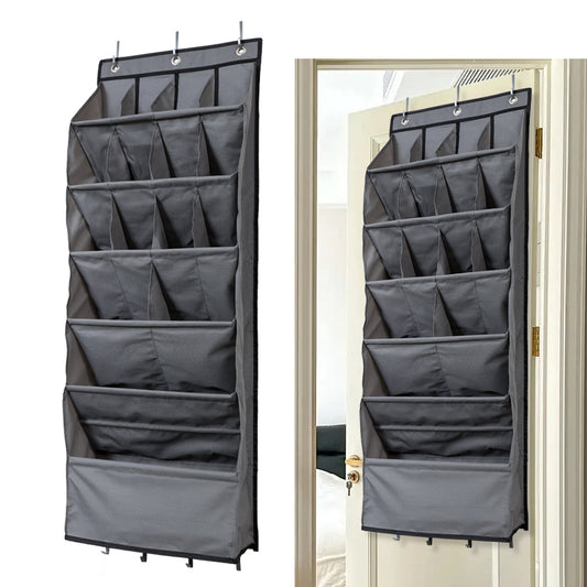 16 Grids Over The Door Shoe Organizer Holder Hanging Shoe Shelf Rack Grey