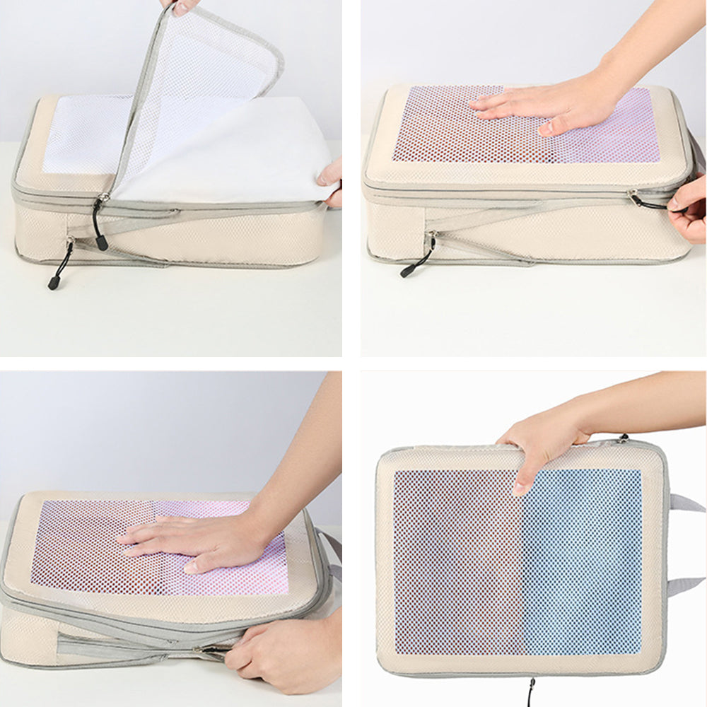 7Pcs Packing Cubes Travel Pouches Luggage Laundry Organizers Storage Bags Beige