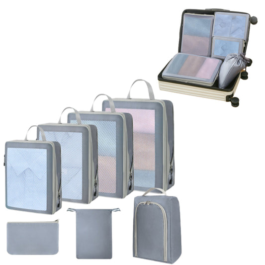 7Pcs Packing Cubes Travel Pouches Luggage Laundry Organizers Storage Bags Grey