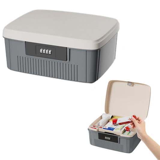 4-Digit Combination Key Lock Box Safe Storage Case Security Money Box Grey