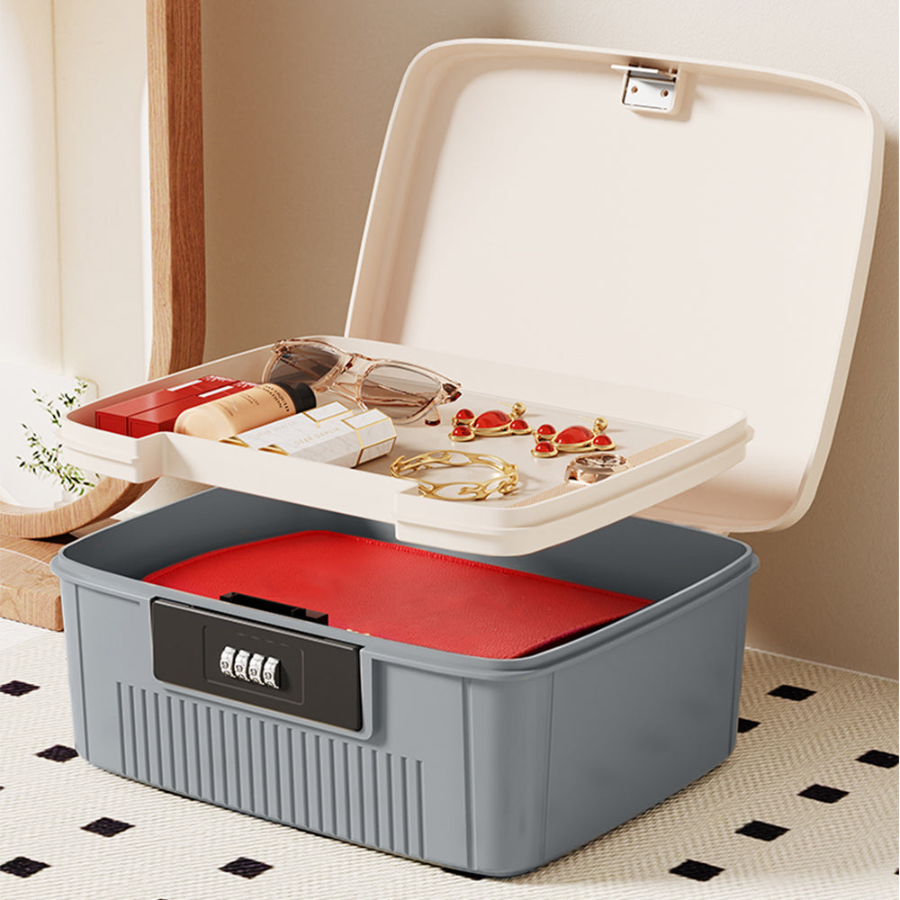 4-Digit Combination Key Lock Box Safe Storage Case Security Money Box Grey