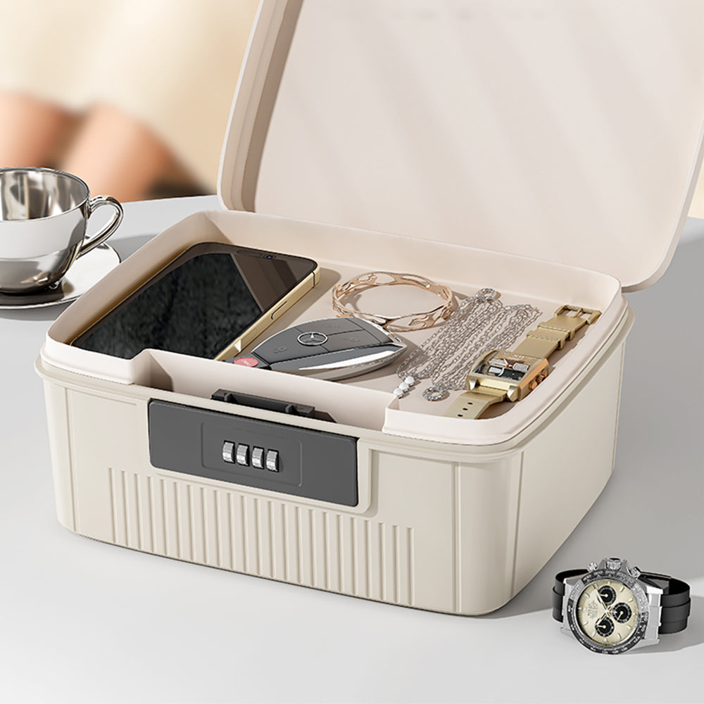 4-Digit Combination Key Lock Box Safe Storage Case Security Money Box White
