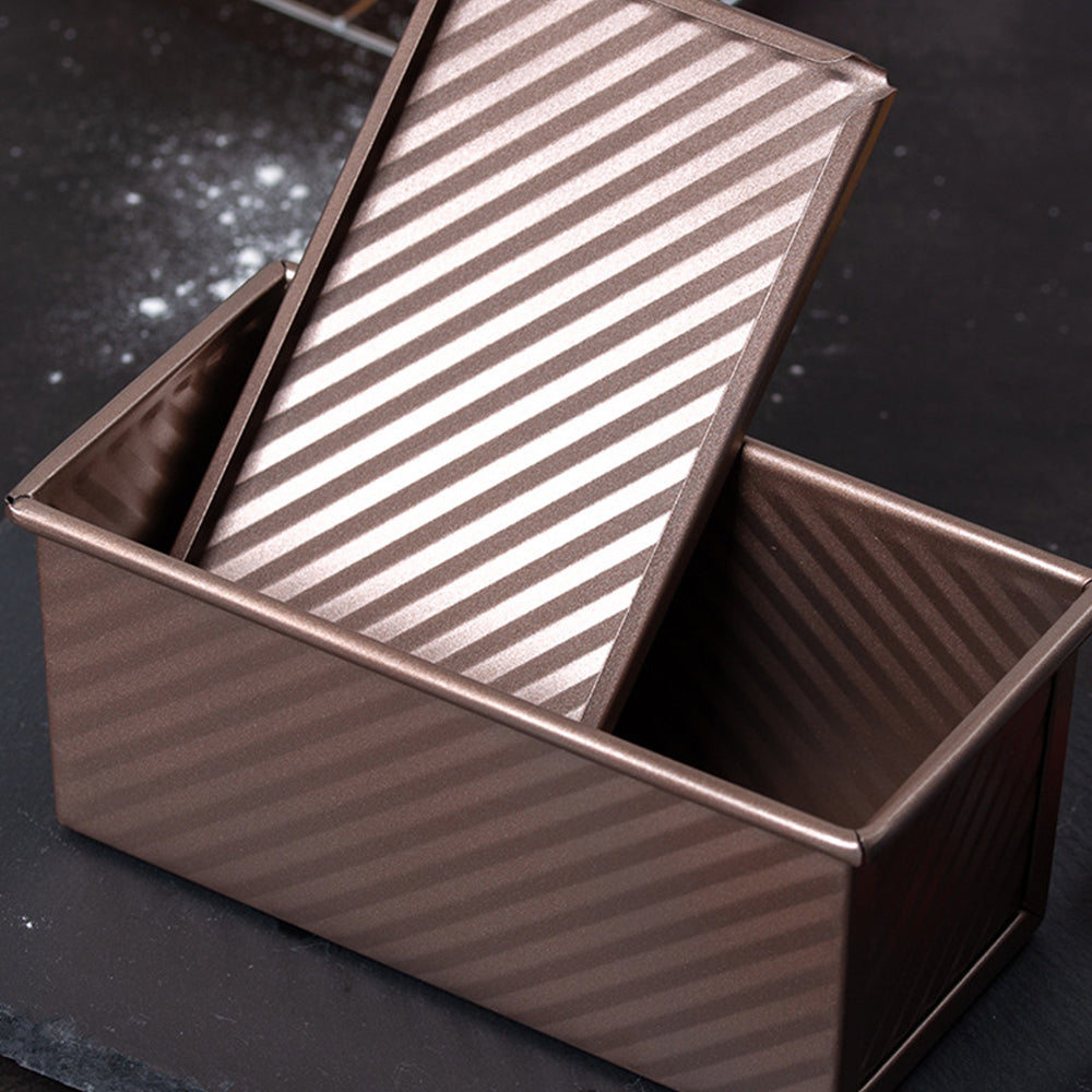 Non-Stick Toast Box Loaf Pan with Lid Bakeware Bread Toast Mold Gold