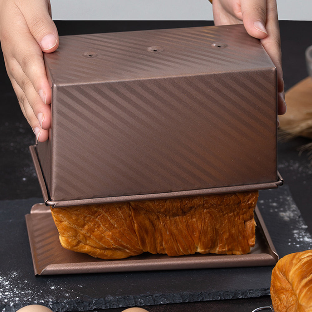 Non-Stick Toast Box Loaf Pan with Lid Bakeware Bread Toast Mold Gold