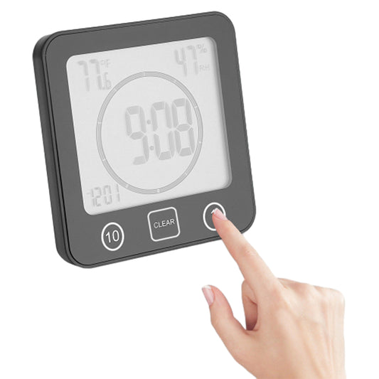 Water-Resistant Digital Bathroom Clock Timer Alarm Temperature Humidity Black