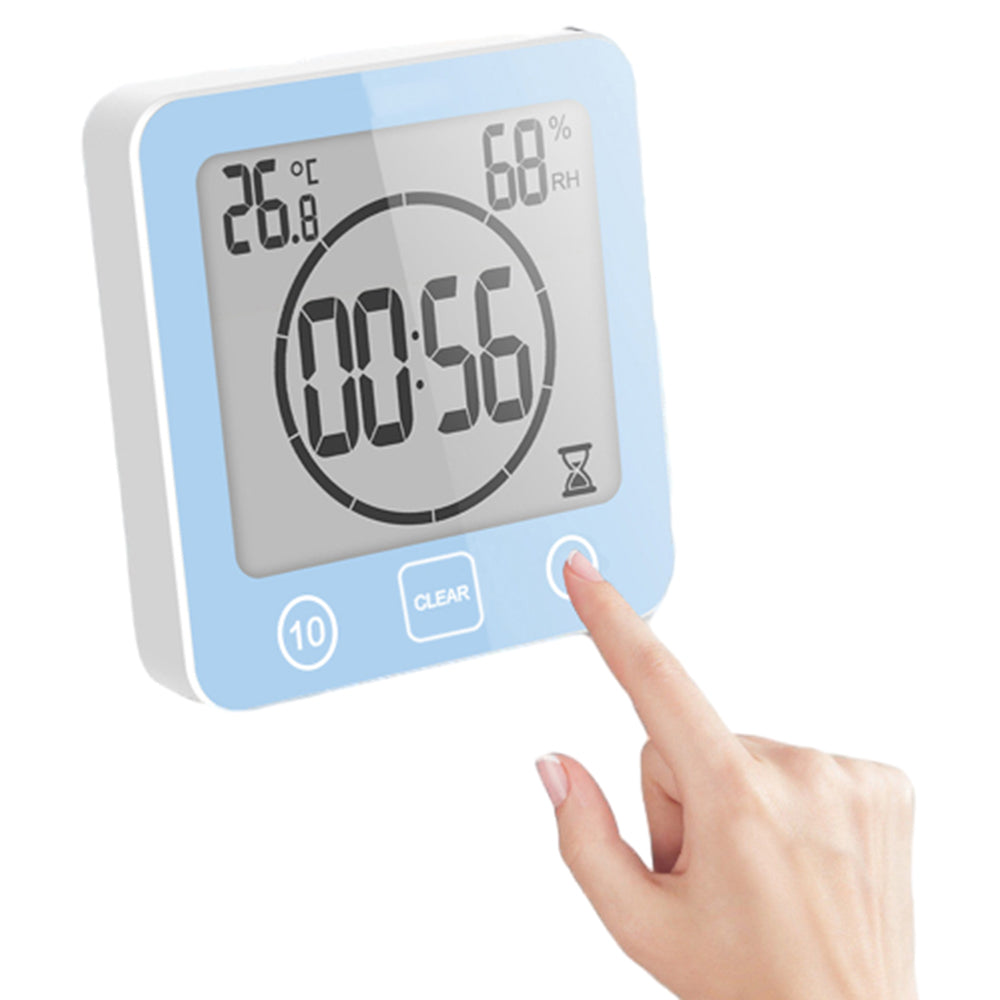 Water-Resistant Digital Bathroom Clock Timer Alarm Temperature Humidity Blue