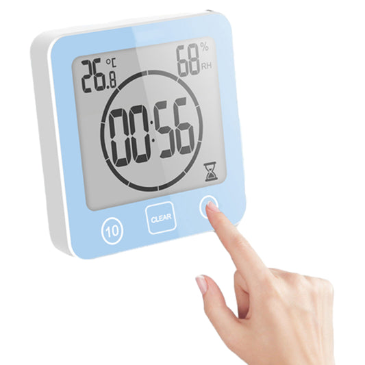 Water-Resistant Digital Bathroom Clock Timer Alarm Temperature Humidity Blue