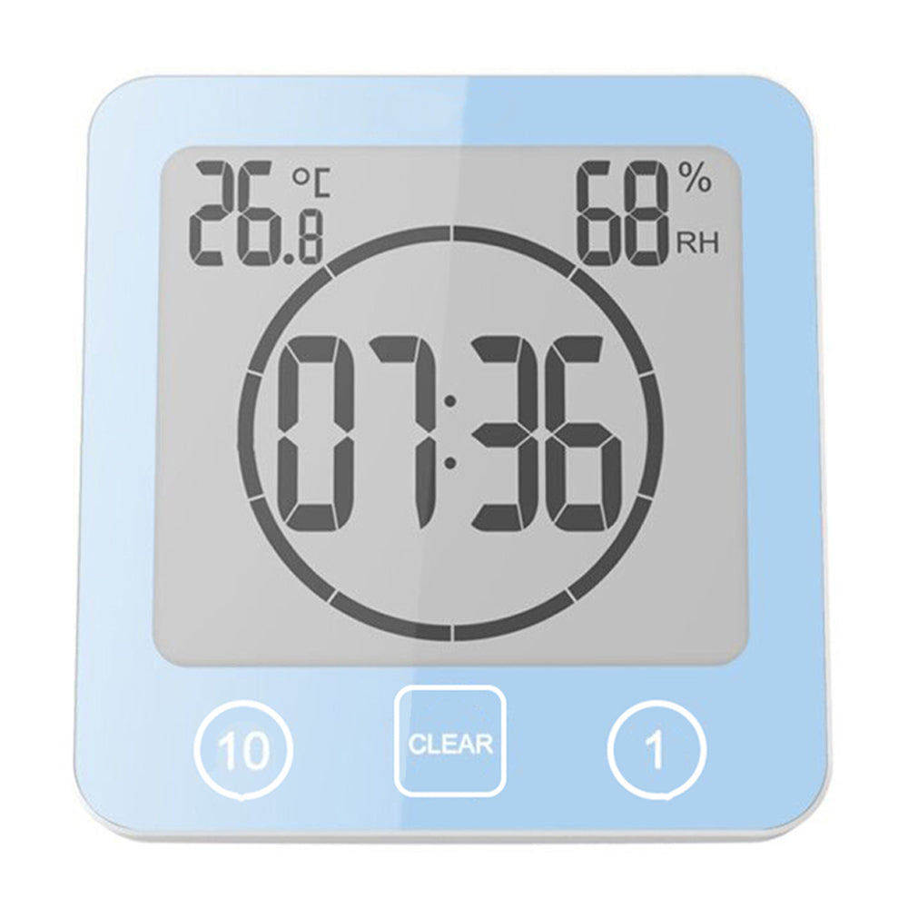 Water-Resistant Digital Bathroom Clock Timer Alarm Temperature Humidity Blue