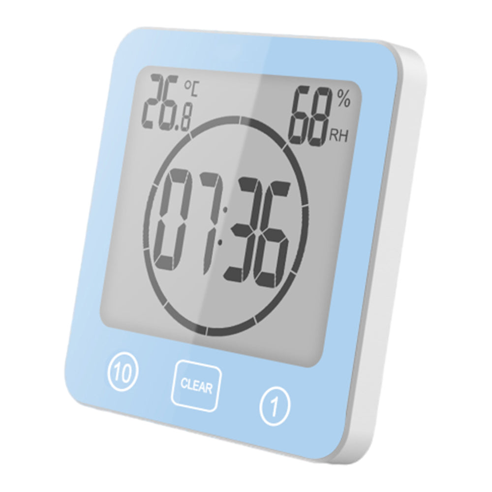 Water-Resistant Digital Bathroom Clock Timer Alarm Temperature Humidity Blue