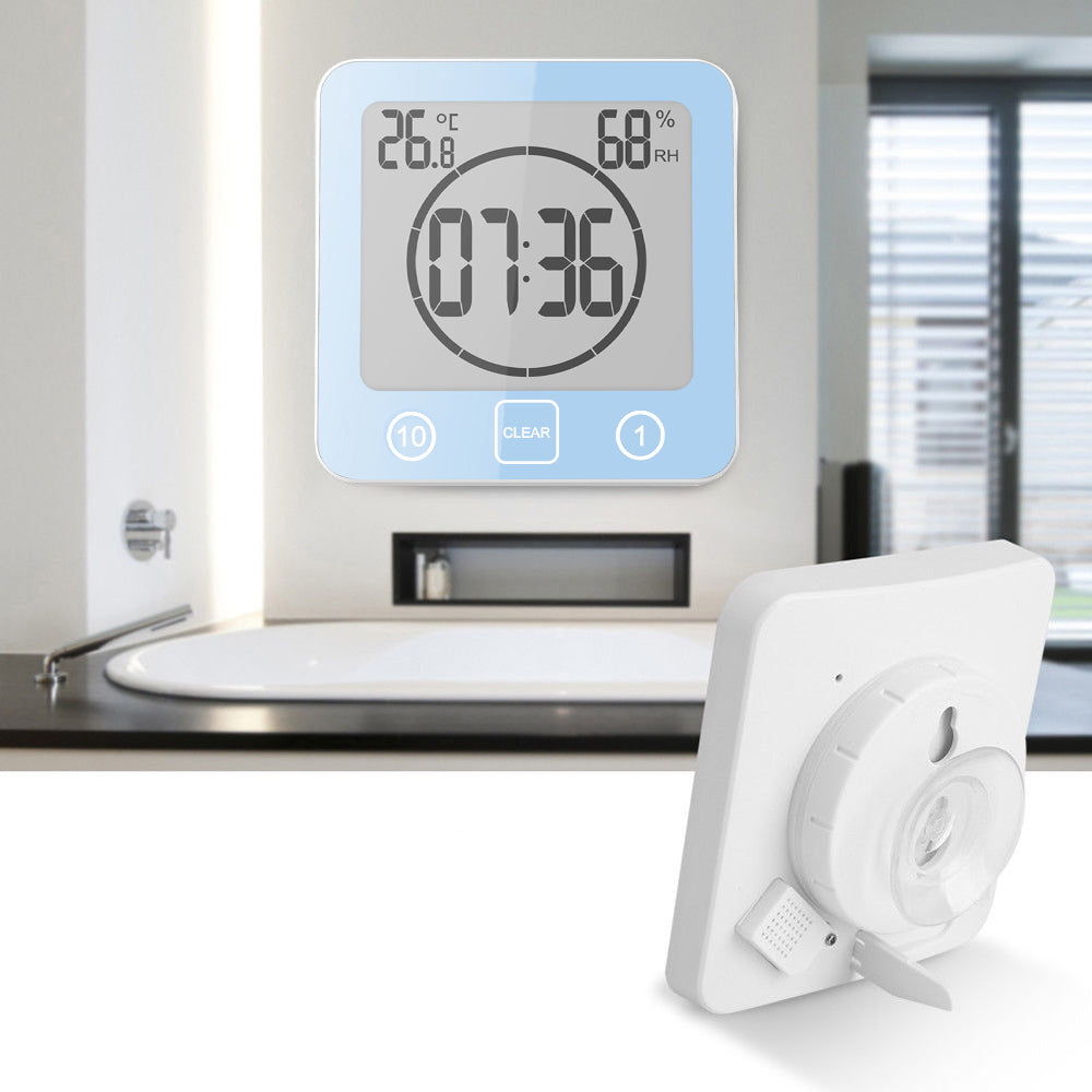 Water-Resistant Digital Bathroom Clock Timer Alarm Temperature Humidity Blue