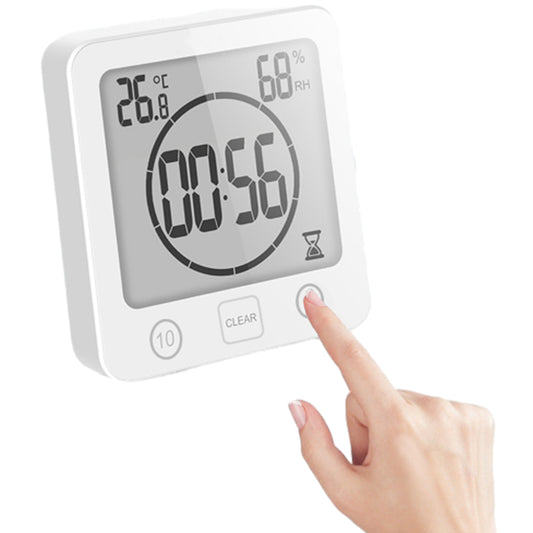 Water-Resistant Digital Bathroom Clock Timer Alarm Temperature Humidity White