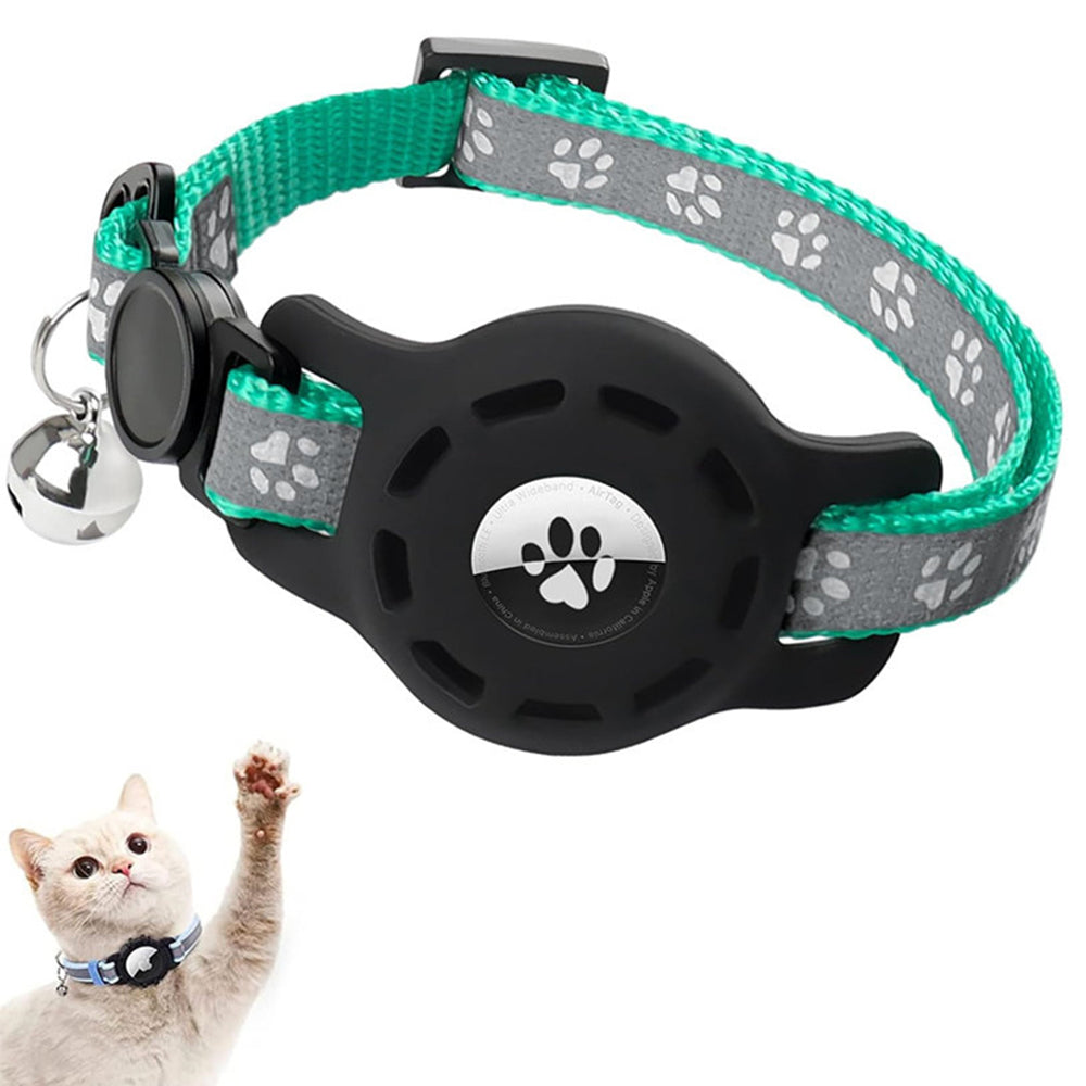 Reflective Airtag Pet Collar with Bell AirTag Case Holder for Apple AirTag Green