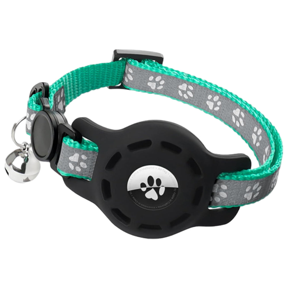Reflective Airtag Pet Collar with Bell AirTag Case Holder for Apple AirTag Green