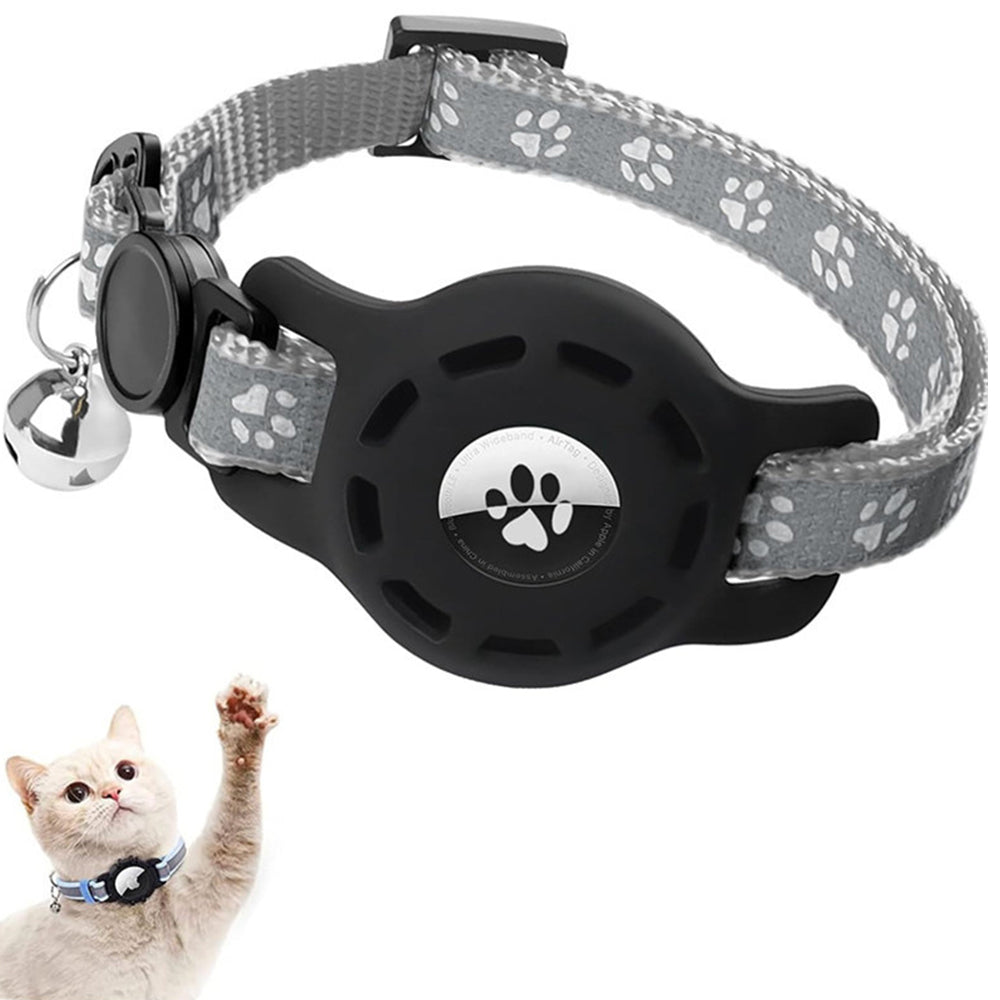 Reflective Airtag Pet Collar with Bell AirTag Case Holder for Apple AirTag Grey