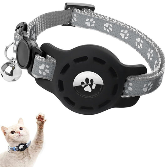 Reflective Airtag Pet Collar with Bell AirTag Case Holder for Apple AirTag Grey