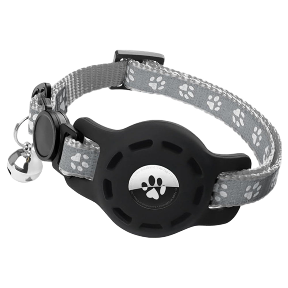 Reflective Airtag Pet Collar with Bell AirTag Case Holder for Apple AirTag Grey