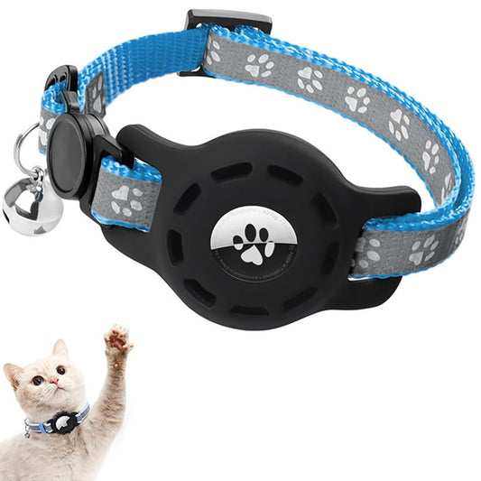 Reflective Airtag Pet Collar with Bell AirTag Case Holder for Apple AirTag Blue