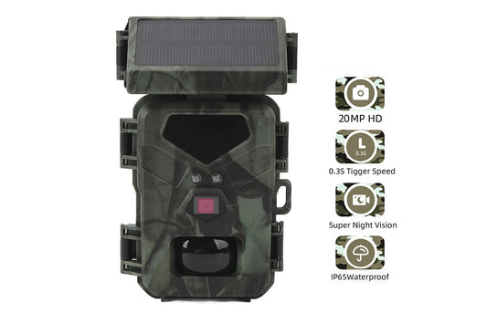 20MP Solar Powered Trail Camera 1080P Recording Video Camera with Night Vision for Wildlife Monitoring Home Security