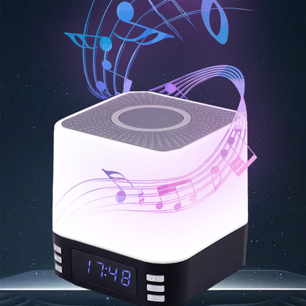 Portable Bluetooth Speaker Alarm Clock with Wireless Charging Station and RGB Night Light