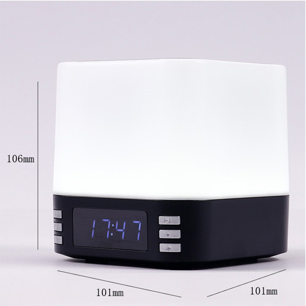 Portable Bluetooth Speaker Alarm Clock with Wireless Charging Station and RGB Night Light