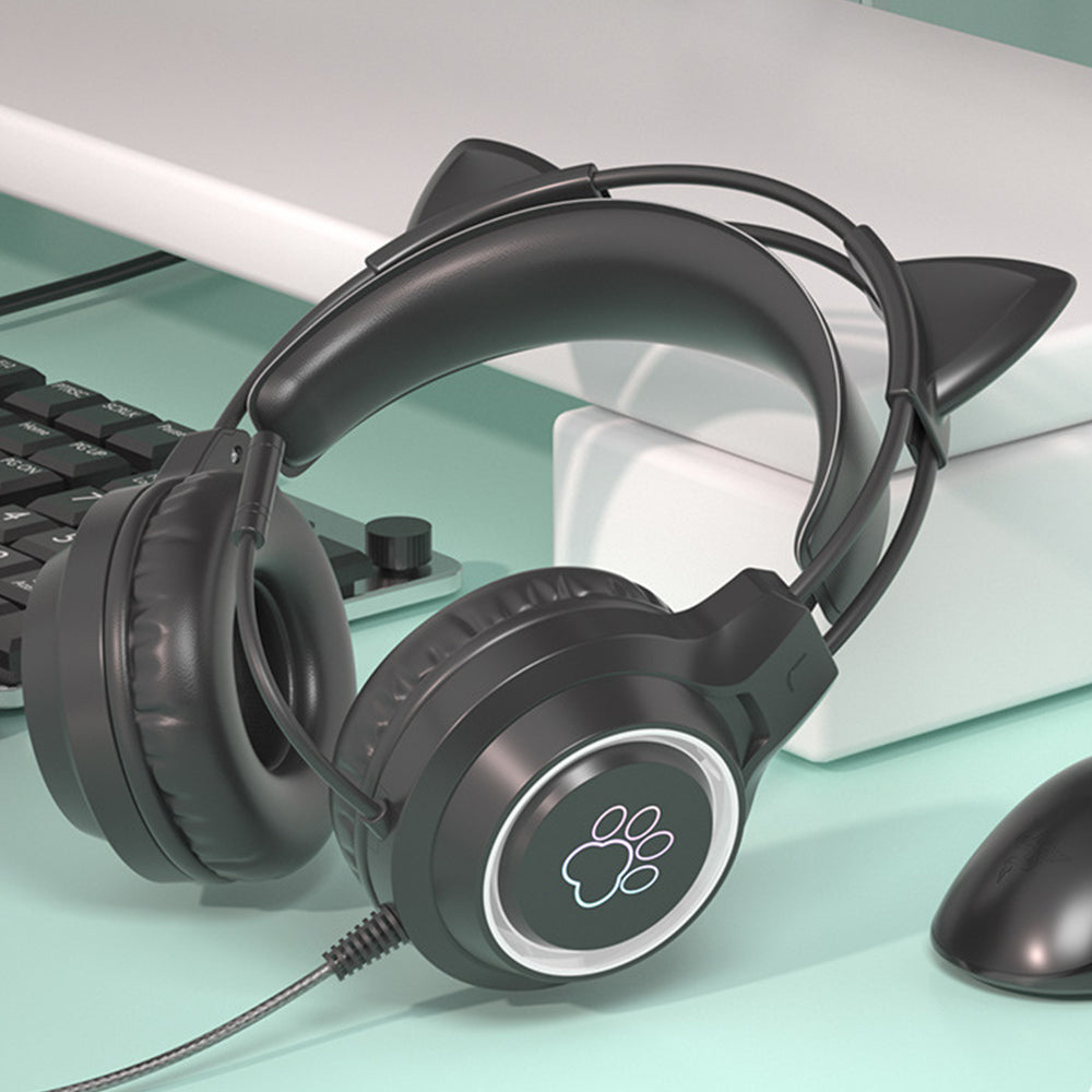 RGB Lighting Gaming Headset Cat Ear Headphone with Microphone