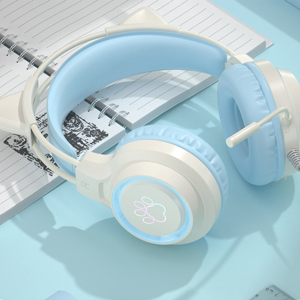 RGB Lighting Gaming Headset Cat Ear Headphone with Microphone