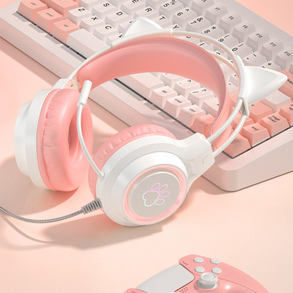 RGB Lighting Gaming Headset Cat Ear Headphone with Microphone