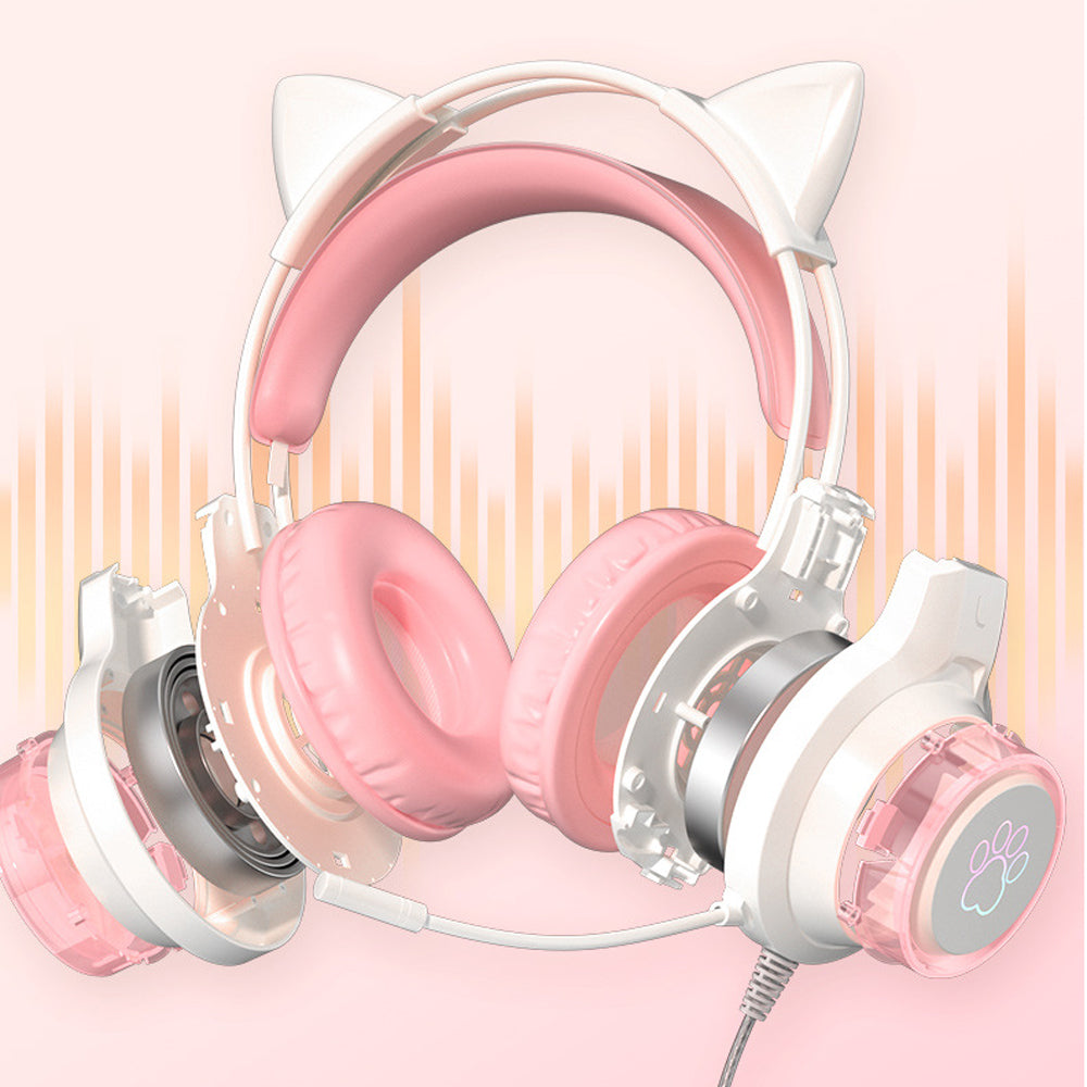 RGB Lighting Gaming Headset Cat Ear Headphone with Microphone