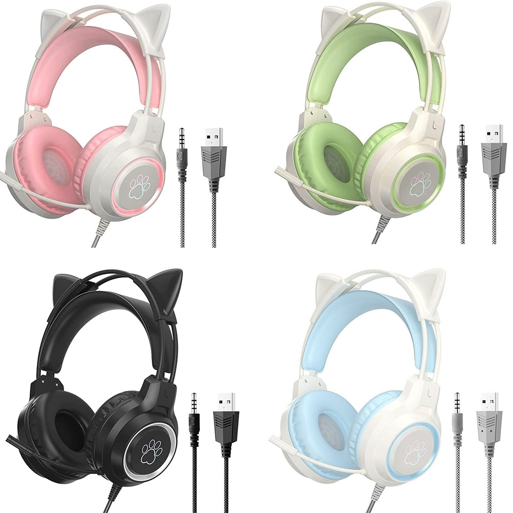 RGB Lighting Gaming Headset Cat Ear Headphone with Microphone