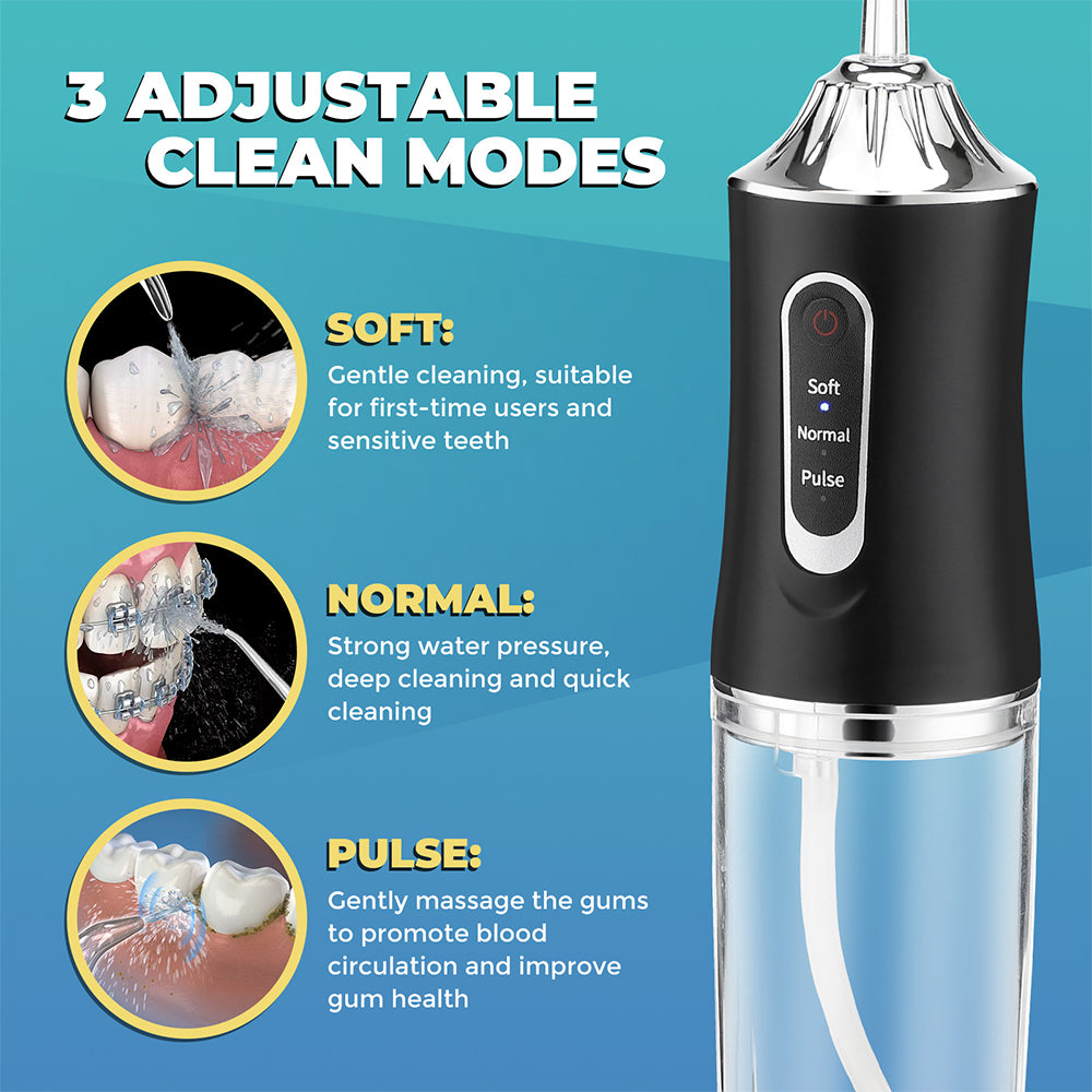 Cordless Water Dental Flosser Portable Oral Irrigator with Nozzles for Teeth Cleaning