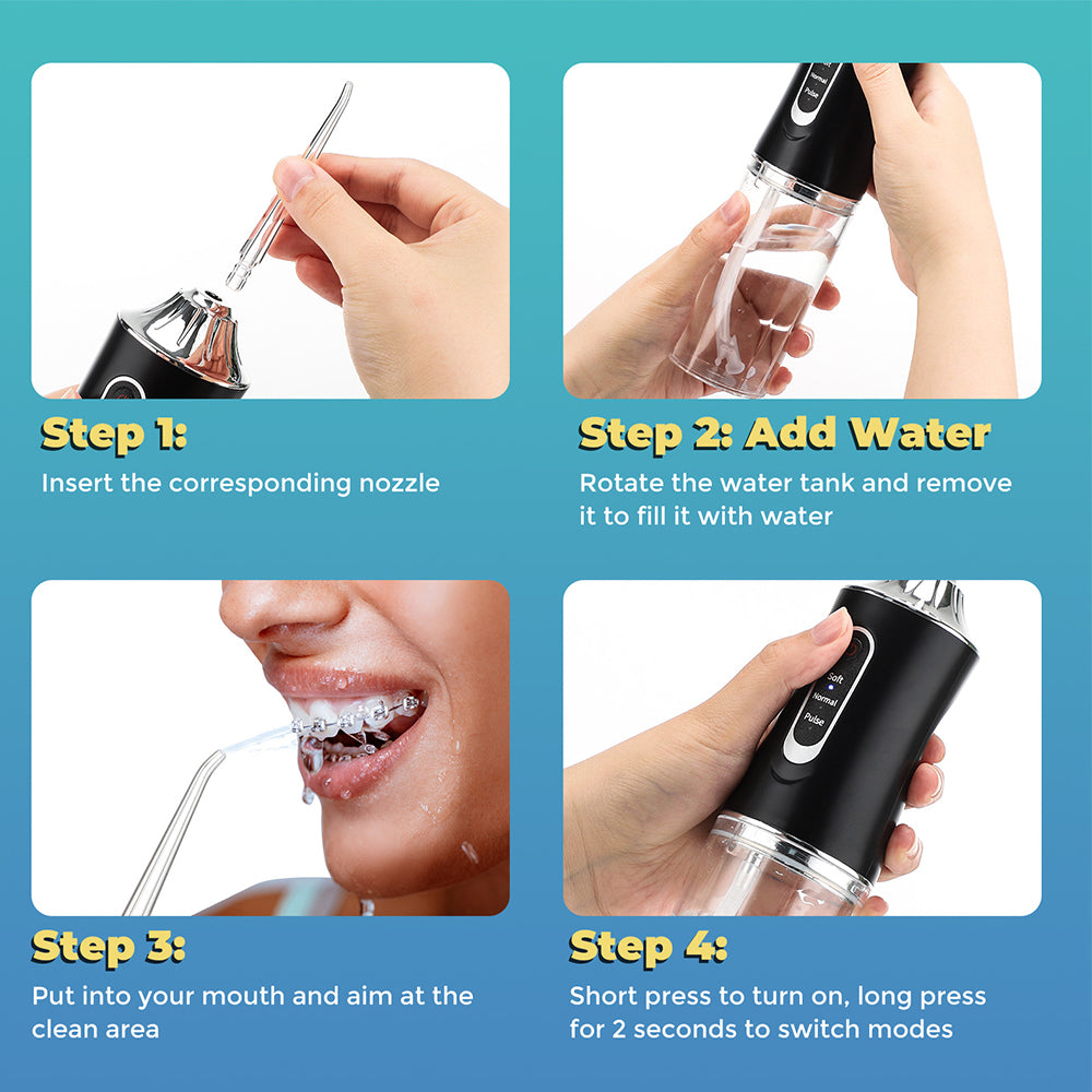 Cordless Water Dental Flosser Portable Oral Irrigator with Nozzles for Teeth Cleaning
