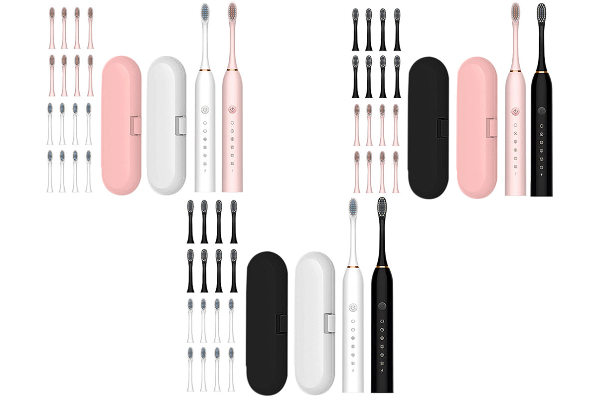 Couple's 6-Mode Electric Toothbrush Set Portable Travel Toothbrush with Smart Timer