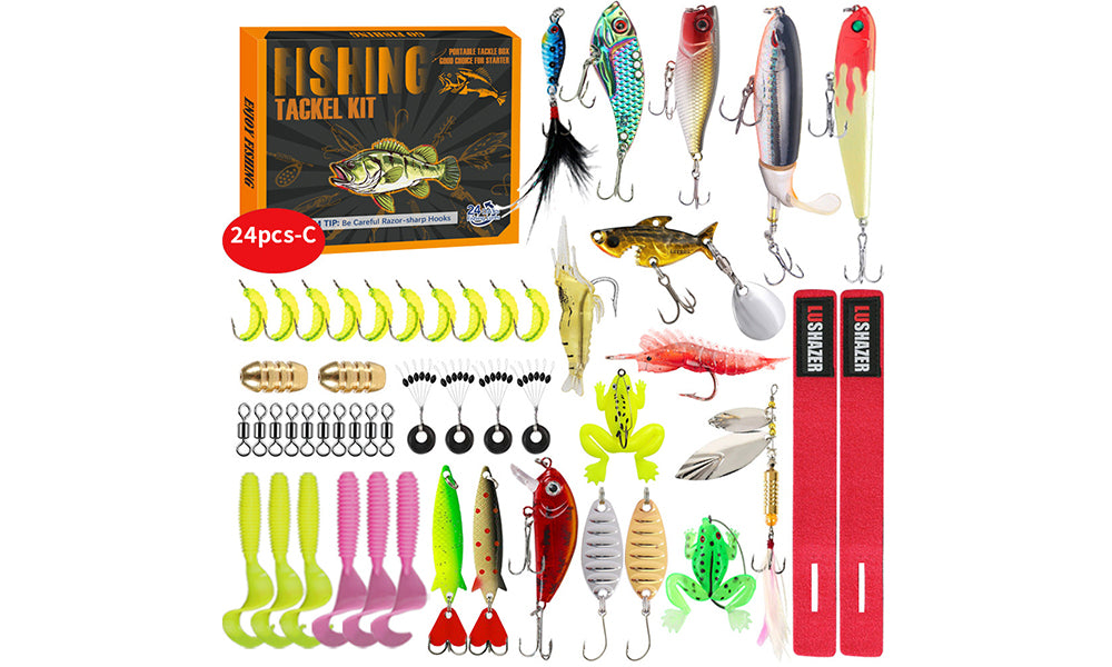 24Pcs Blind Box Fishing Lure Set Assorted Shapes and Sizes with Gift Box
