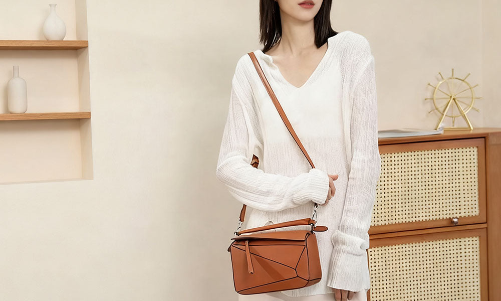 Solid Color Geometric Crossbody Bag with Adjustable Strap
