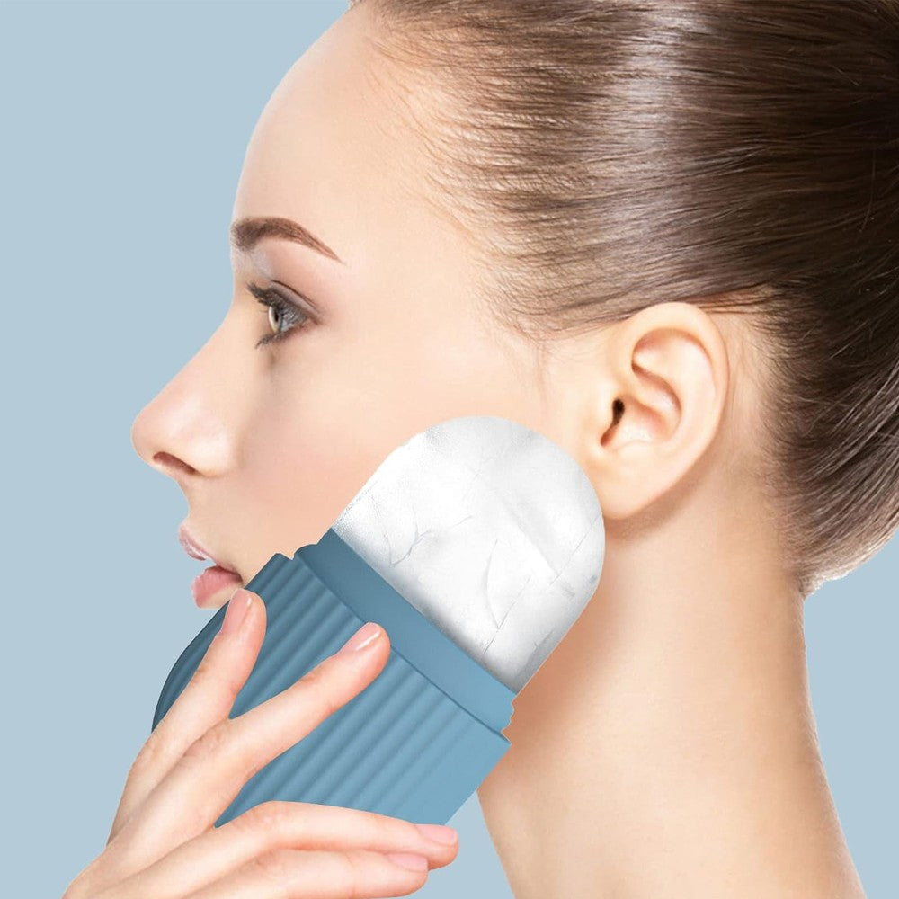 1Pc Silicone Facial Ice Cube Massager Reusable Face Ice Roller Mold - Blue