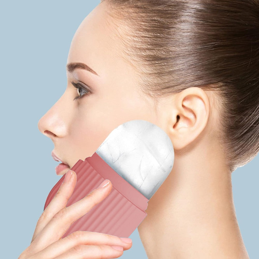 1Pc Silicone Facial Ice Cube Massager Reusable Face Ice Roller Mold - Pink