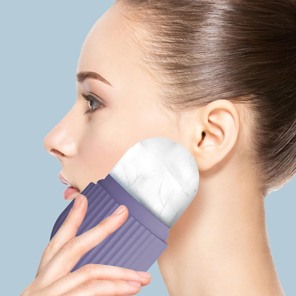1Pc Silicone Facial Ice Cube Massager Reusable Face Ice Roller Mold - Purple