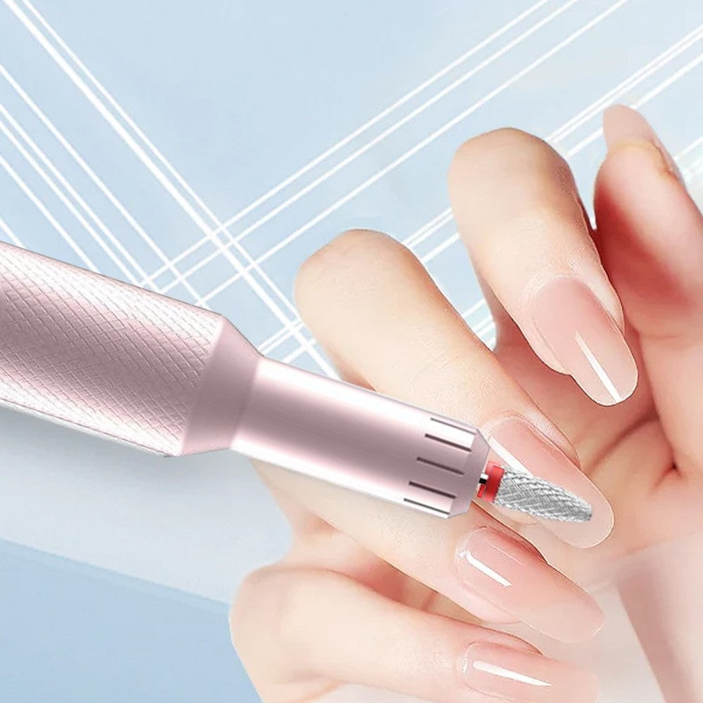Electric Nail Drill Kit USB Rechargeable Manicure Polishing Tool - Pink