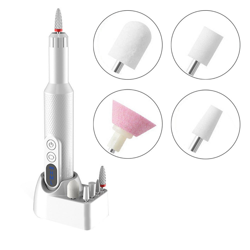 Electric Nail Drill Kit USB Rechargeable Manicure Polishing Tool - White