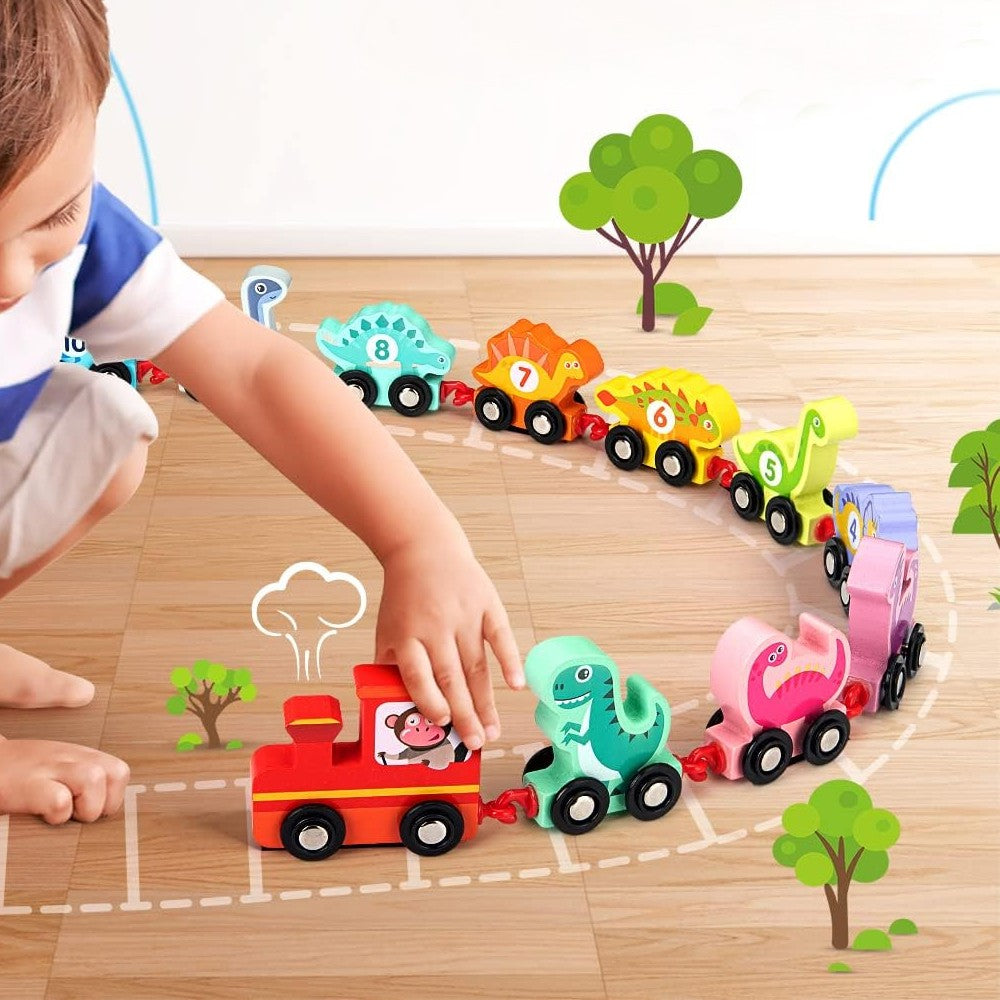11-Piece Wooden Dinosaur Train Toy Set Toddler Montessori Educational Toy