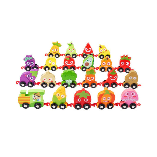 21-Piece Wooden Fruit Vegetable Train Toy Set Toddler Montessori Educational Toy