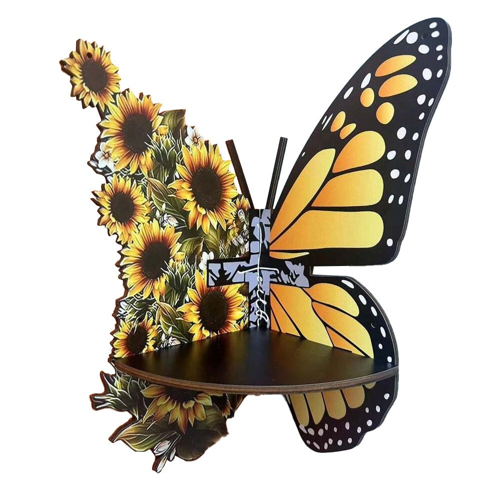 1Pc Wall Corner Shelf Wooden Floating Display Shelf - Butterfly Style