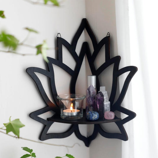 1Pc Wall Corner Shelf Wooden Floating Display Shelf - Lotus Style