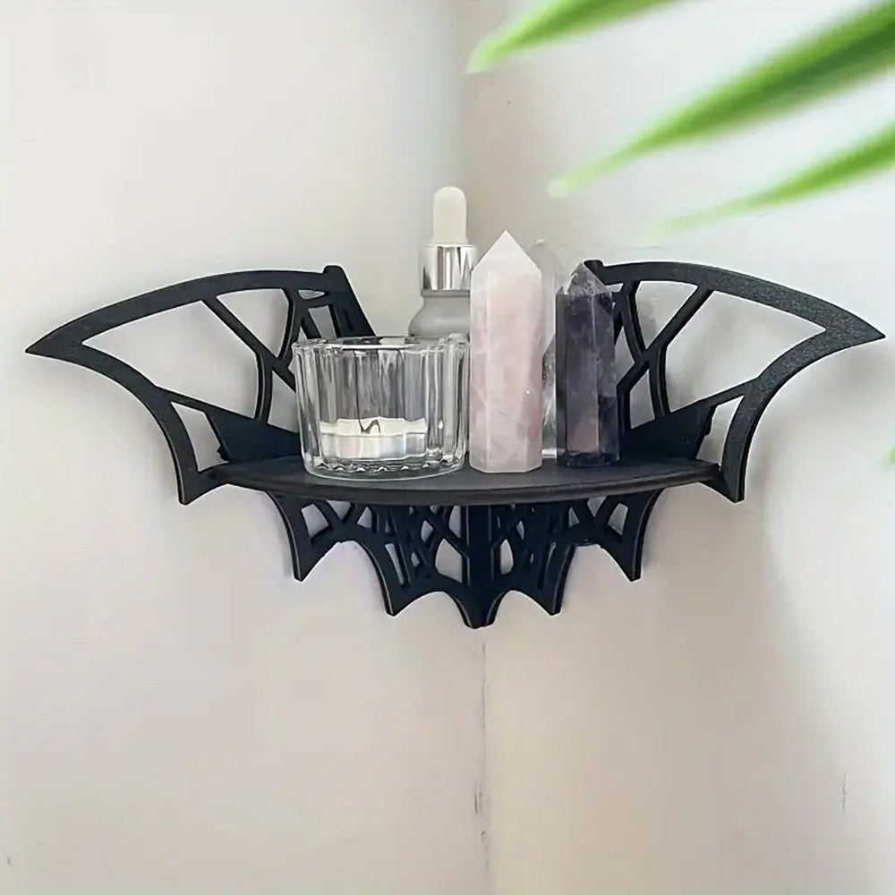2Pcs Wall Corner Shelf Wooden Floating Display Shelf - Butterfly and Bat Style