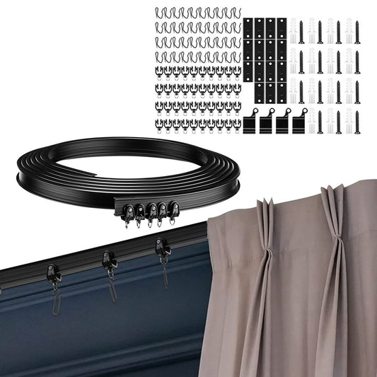 5m Bendable Flexible Curtain Track Set Curtain Rails for Bay Window - Black