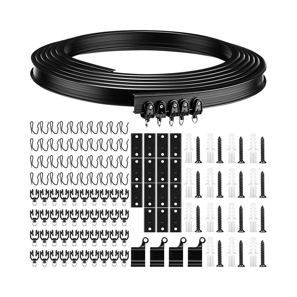 5m Bendable Flexible Curtain Track Set Curtain Rails for Bay Window - Black