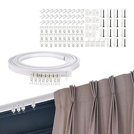 5m Bendable Flexible Curtain Track Set Curtain Rails for Bay Window - White